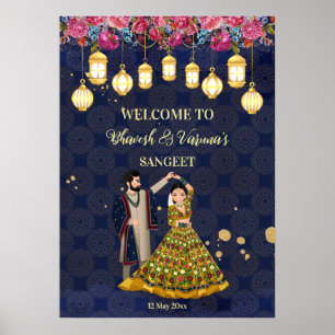 Poster Sangeet bienvenue panneau personnalisé dansant cou
