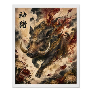 Poster Sanglier sacré | Art de la mythologie japonaise