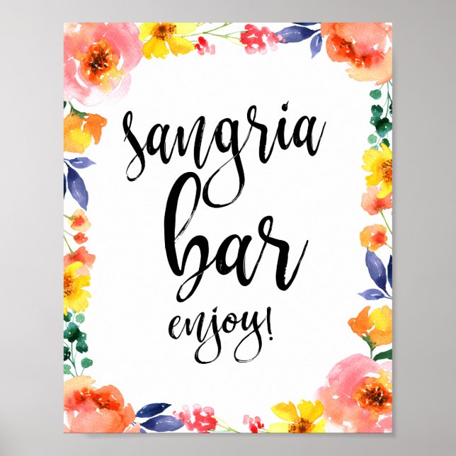 Poster Sangria Bar Floral Aquarelle 8x10 Mariage (Devant)
