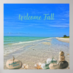 Poster Sanibel Island Florida Beach avec Citrouilles d'au