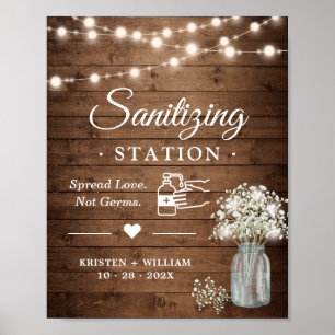 Poster Sanitizing Station Rustic Baby's Breath Lights