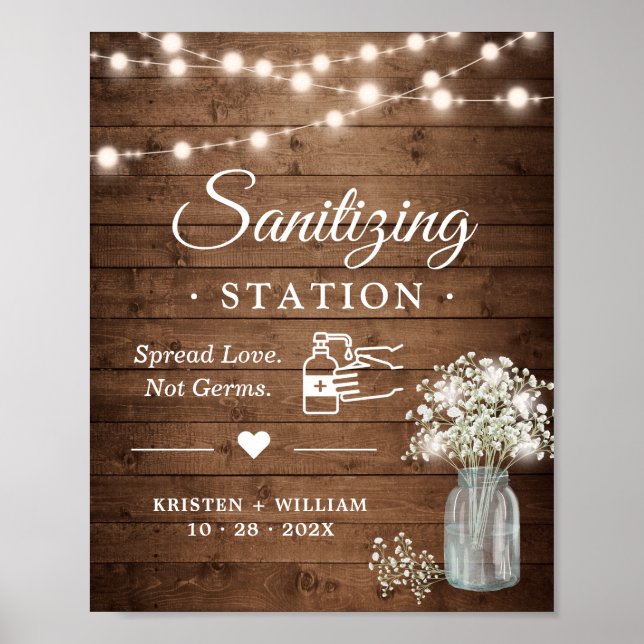 Poster Sanitizing Station Rustic Baby's Breath Lights (Devant)