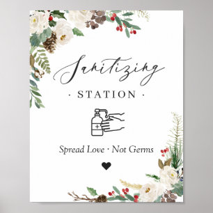 Poster Sanitizing Station Sign Rustic Chic Winter Floral