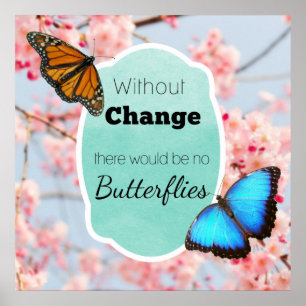 Poster Sans Changement Pas De Papillons Fleurs de cerisie