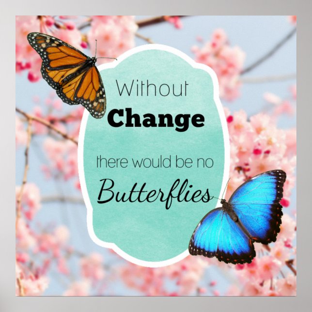 Poster Sans Changement Pas De Papillons Fleurs de cerisie (Devant)