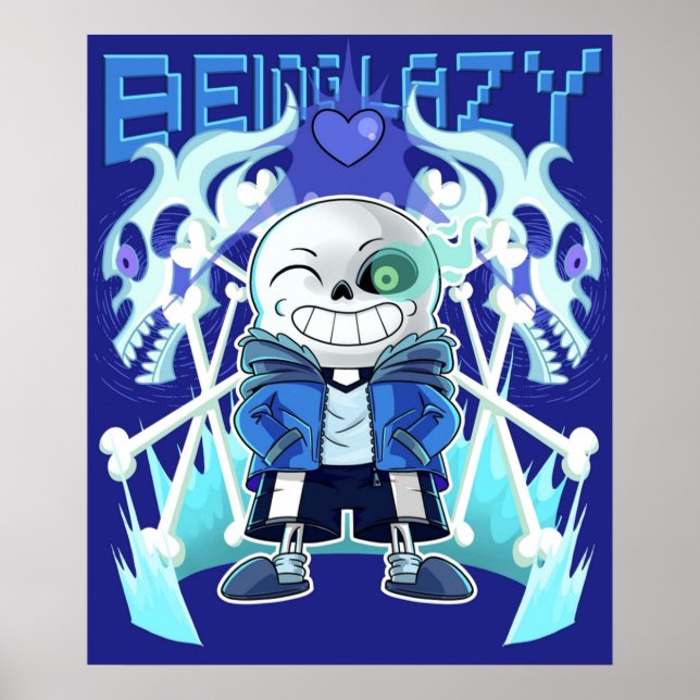 Poster Sans Undertale Squelette Cool Pixel Art Être Lazy (Devant)