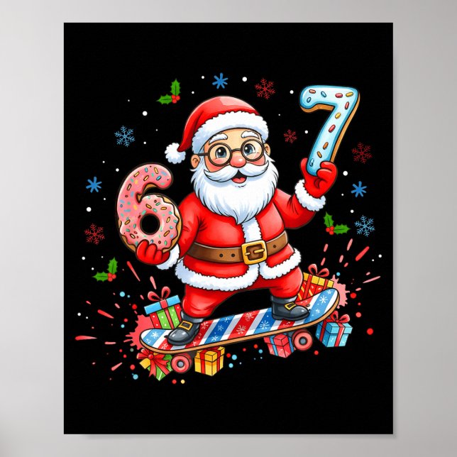 Poster Santa 67 Meme Donut Skateboard Merry Christmas Boy (Devant)