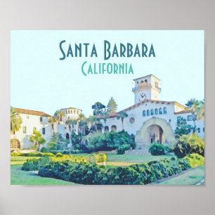 Poster Santa Barbara California Courthouse Watercolor