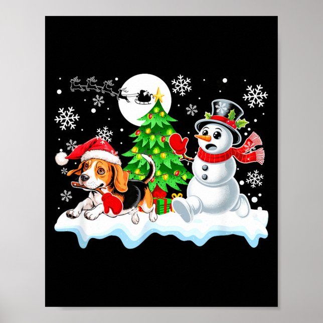 Poster Santa Beagle Snowman Running Friends Christmas Own (Devant)