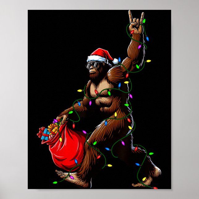 Poster Santa Bigfoot Christmas Tree Lights Rock Funny Sas (Devant)