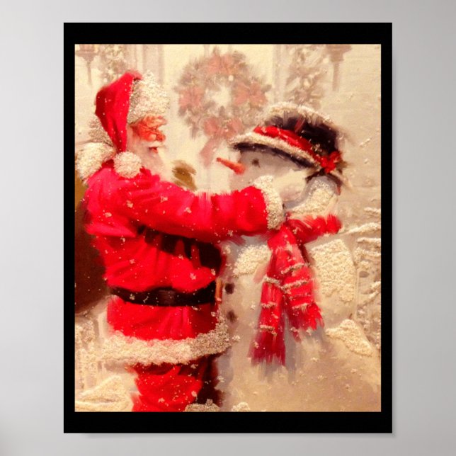 Poster Santa Claus And Snowman In Snowfall  (Devant)