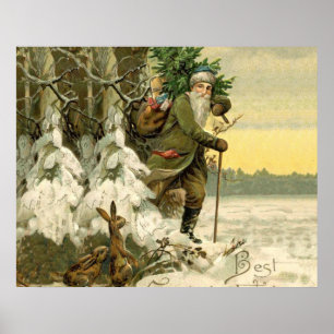 Poster Santa Claus Arbre de Noël Vintage