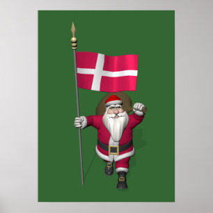 Poster Santa Claus Avec L'Ensigne Danemark Dannebrog