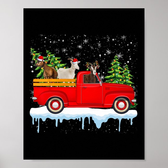 Poster Santa Claus Caravane de chèvre Camion Rouge Arbre  (Devant)
