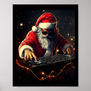 Poster Santa Claus Dj Hip hop Musique Vibes de Noël Drôle