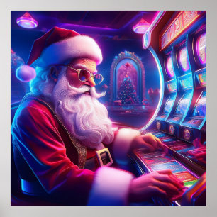 Poster Santa Claus Joue Les Fentes Au Casino