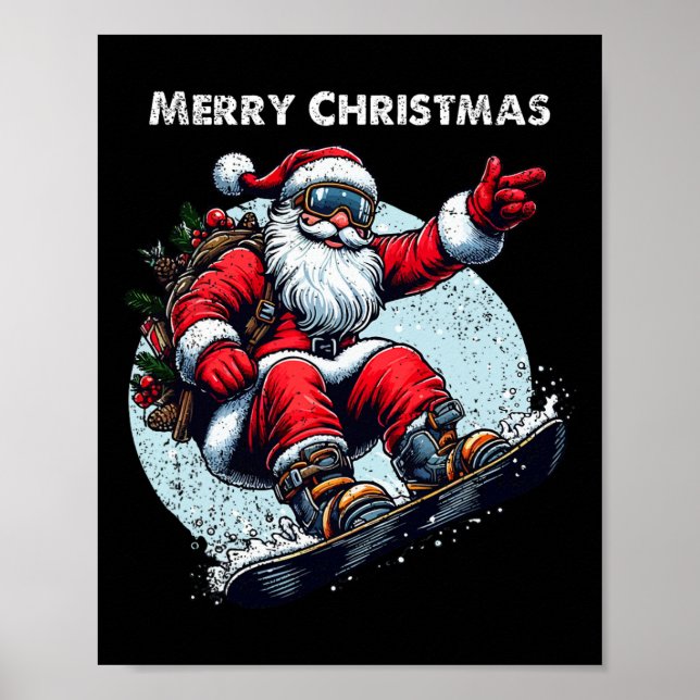 Poster Santa Claus Snowboard Joyeux Noël Hiver Ho (Devant)
