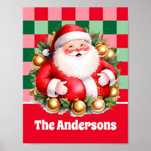 Poster Santa Claus Tartan Rétro Noël Plaid