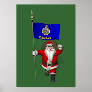 Poster Santa Claus With Ensign Of Kansas