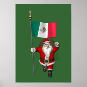 Poster Santa Claus With Ensign Of Mexico
