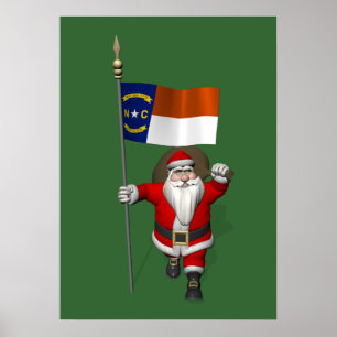 Poster Santa Claus With Ensign Of North Carolina