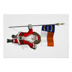Poster Santa Claus With Ensign Of North Carolina