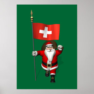 Poster Santa Claus With Ensign Of Switzerland