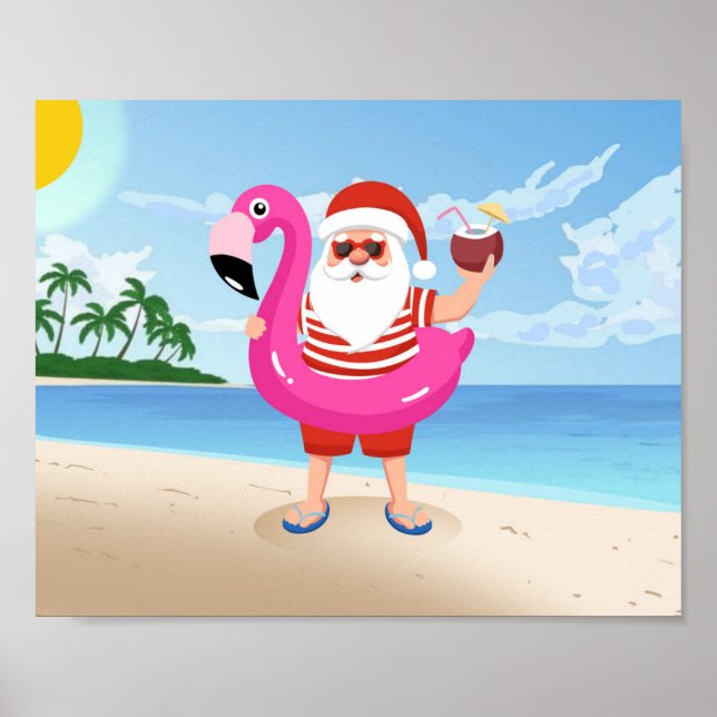 Poster Santa Claus with flamingo (Devant)