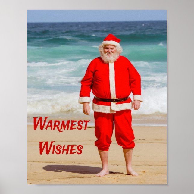 Poster Santa Clause sur la plage les plus chauds souhaits (Devant)