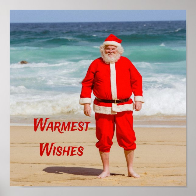 Poster Santa Clause sur la plage les plus chauds souhaits (Devant)