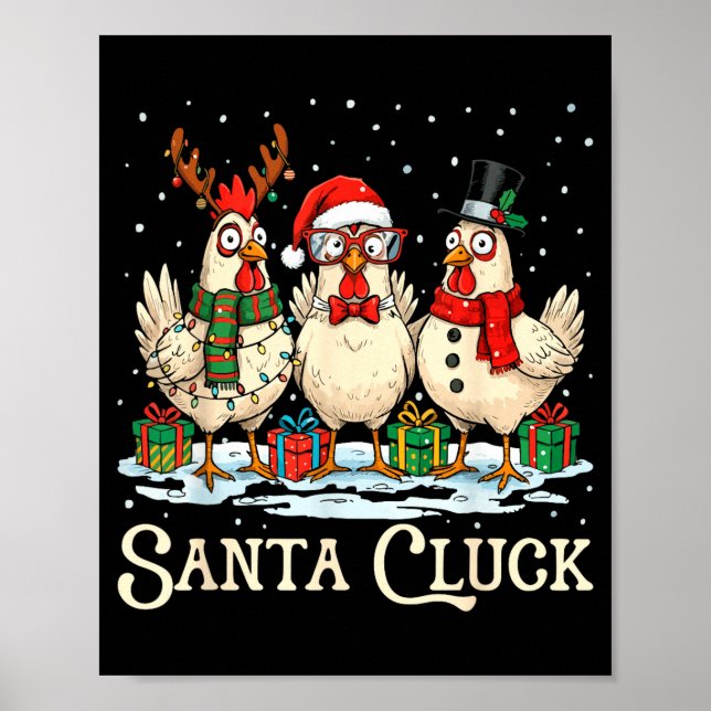 Poster Santa Cluck Chicken Christmas Farm Animal Funny  (Devant)