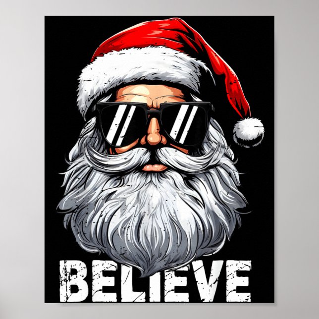 Poster Santa Face Sungles Believe Christmas Shirts For Bo (Devant)