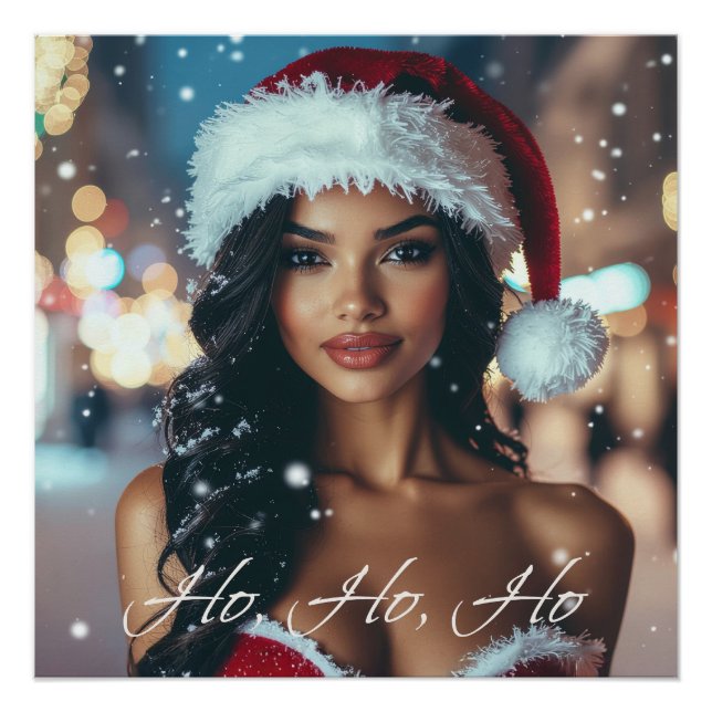 Poster Santa Girl - Ho Ho Ho - Christmas (Devant)
