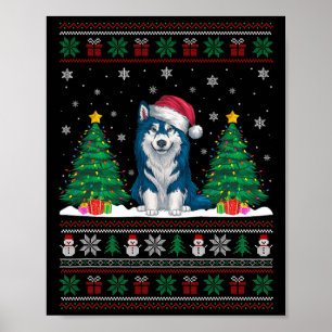 Poster Santa Hat Alaskan Klee Kai Chien Xmas Lumières Arb