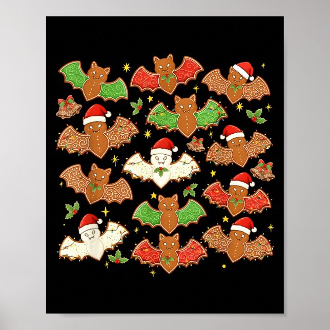 Poster Santa Hat Bat Soky Christmas Gingerbread Bats Xmas (Devant)