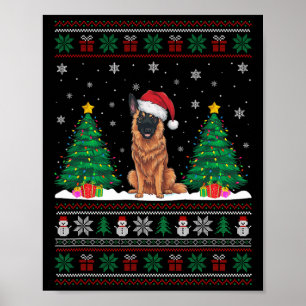 Poster Santa Hat Belge Malinois Chien Xmas Arbre Lumière