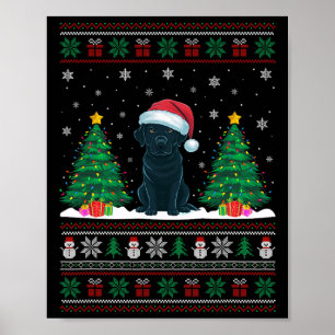 Poster Santa Hat Black Labrador Chien Xmas L'arbre s'illu