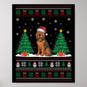 Poster Santa Hat Bloodhound Chien Christmas Tree Lumières