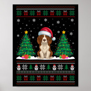 Poster Santa Hat Brittany Spaniel Chien Xmas Lumières Arb