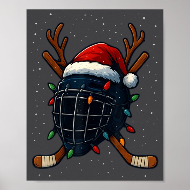 Poster Santa Hat Christmas Ice Hockey Helmet Player Reind (Devant)