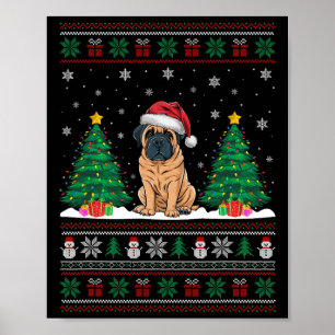 Poster Santa Hat Français Mastiff Chien Xmas Arbre Lumièr