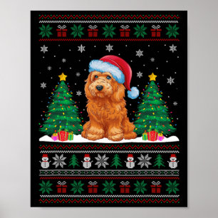 Poster Santa Hat Goldendoodle Chien Xmas L'Arbre Éclat S