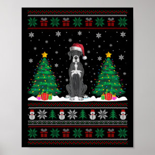Poster Santa Hat Great Dane Chien Noël Arbre Lumières Ugl