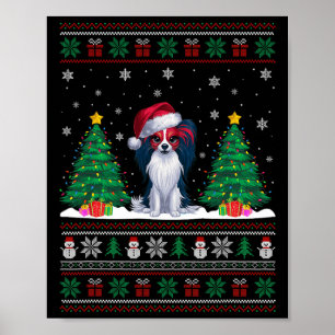 Poster Santa Hat Papillon Chien Noël Lumières des arbres