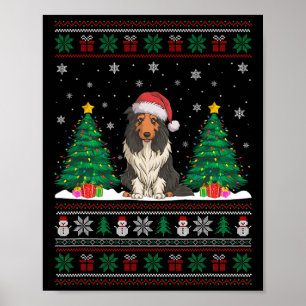 Poster Santa Hat Porté Collie Chien Xmas Les lumières des