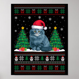 Poster Santa Hat Ragdoll Chat Noël Les lumières de l'arbr