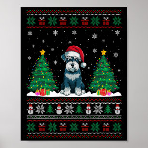 Poster Santa Hat Schnauzer Chien Feux de Noël Lumières