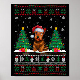 Poster Santa Hat Scottish Terrier Dog Xmas Tree Lumières 