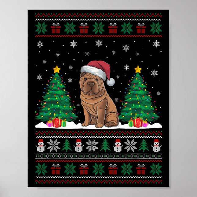 Poster Santa Hat Shar Pei Chien Flammes d'arbre de Noël l (Devant)