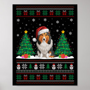 Poster Santa Hat Shetland Sheepdog Chien Xmas Tree Light 